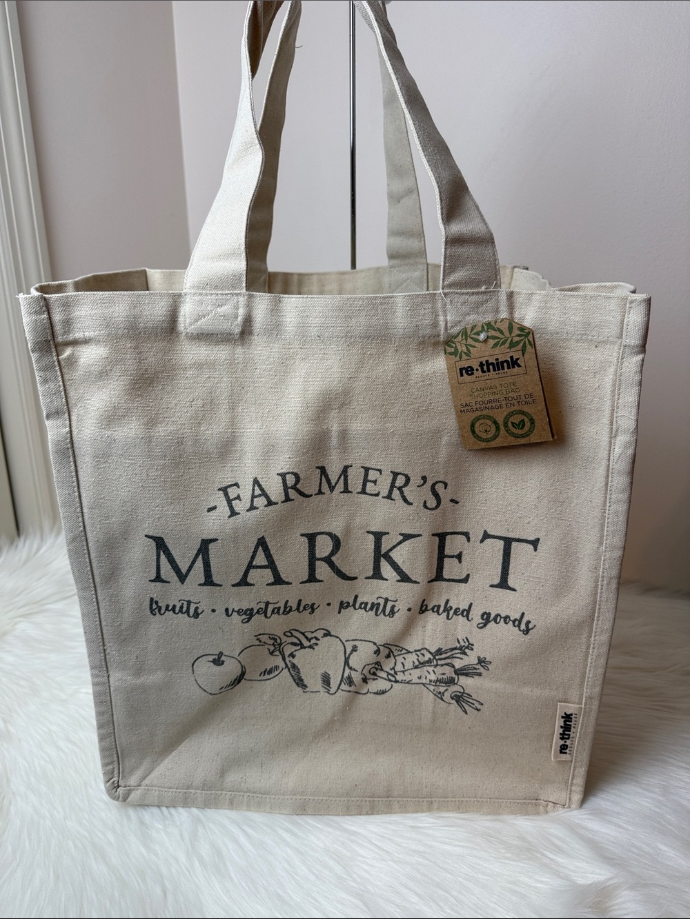 NWT Re-think Cream Farmer's Market Canvas Tote Shopping Bag